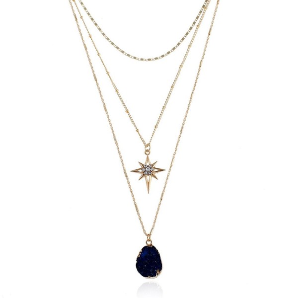 Vintage Bohemian Statement Long Necklace for Women Gold Plated Star Healing Stone Charms - Black - C8188N8UHI0