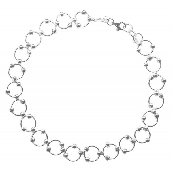 Sterling Silver Long 11-inch Comfortable Hoop & Bead (Beaded Circle Link) Anklet - Summer Jewelry - CD11L98J87P