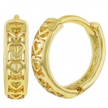 14k Gold Plated Heart Love Openwork Huggie Hoop Womens Earrings 0.39" - CE11QJZEYBX