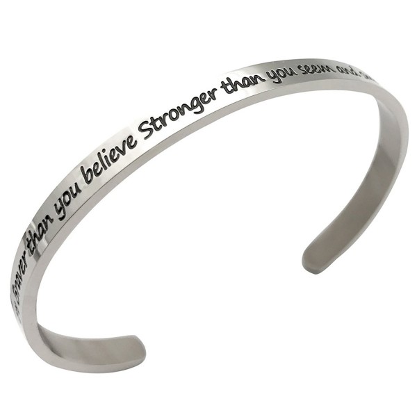JJTZX Believe Stronger Inspirational Bracelet - Silver - CN186YQTSYY