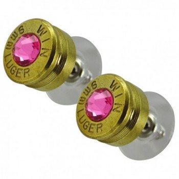 LoriDavidson Designer Brass 9mm Bullet Shell Crystal Stud Earrings - C011N7ETBRL