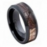 8mm Black Ceramic Wedding Band Ring High Polish with Forest Floor Foliage Camo Inlay Beveled Edge - C811ORC3XIF