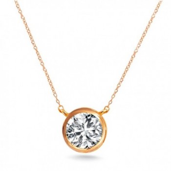 .925 Sterling Silver Rose Gold Tone Finish Pendant Necklace Round 7mm Bezel 16" - 18" GIFT Box - CY11O22FJM3