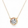 .925 Sterling Silver Rose Gold Tone Finish Pendant Necklace Round 7mm Bezel 16" - 18" GIFT Box - CY11O22FJM3