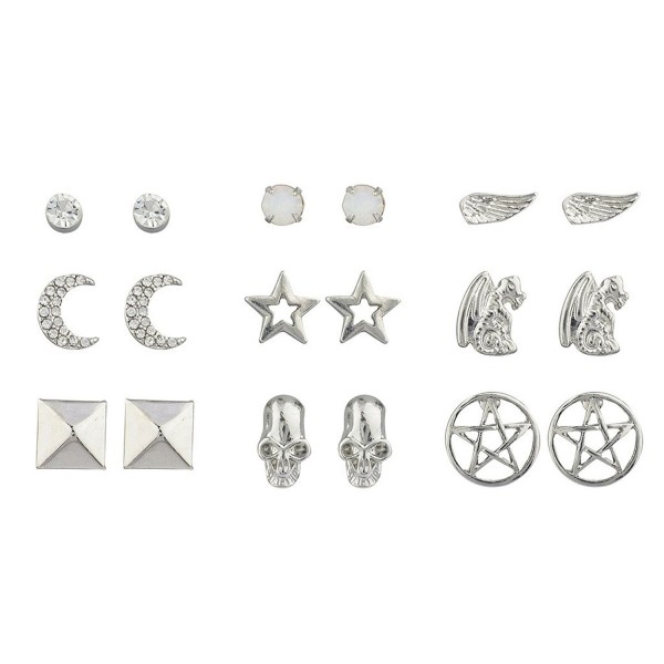 Lux Accessories Silver Crystal White Opal Pentagram Dragon Celestial Earring Set - CC17YHO6ARQ