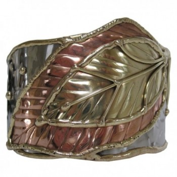 Steel with Brass and Copper Leaves Cuff Bracelet - C5110YWGBA3