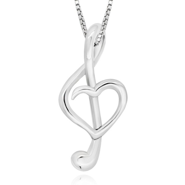 925 Sterling Silver Heart Music Note Pendant Necklace- 18" - C117YZDY0TR