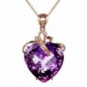Women's Amethyst(Created) Heart Cubic-zirconia Crystal Rose Gold Plated Necklace Pendant - C212N1RHY87