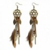 Punk Vintage Long Tassel Feather Beads Drop Wolf Tooth Pendant Earring Fish Hook Earrings - CC12K8FA81N