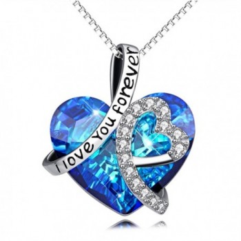 I Love You Forever Sterling Silver Heart Pendant Necklace with Swarovski Crystals - CX17AATCERK