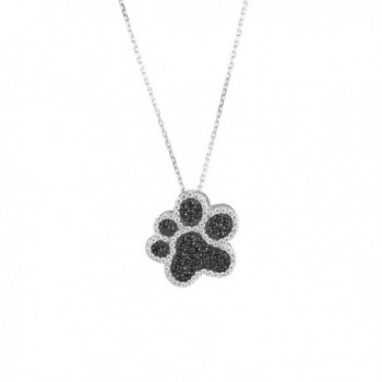 Sterling Silver Black & White CZ Dog Paw Print Pendant with 18" Chain - C411US0DVL9