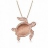 Rose Gold Plated Sterling Silver Pave CZ Turtle Honu Necklace Pendant With 18" Box Chain - CY182W82KXC