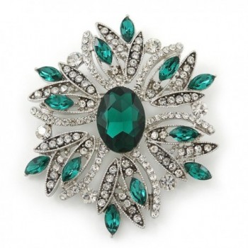 Stunning Bridal Emerald Green- Clear Austrian Crystal Corsage Brooch In Rhodium Plating - 60mm Length - CS11GU8NAYZ