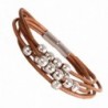 Stylish Urban Jewelry Leather Bracelet for Women Silver Color Beads Cuff with Magnetic Clasp 7" (Brown) - C311D5CQ8OJ