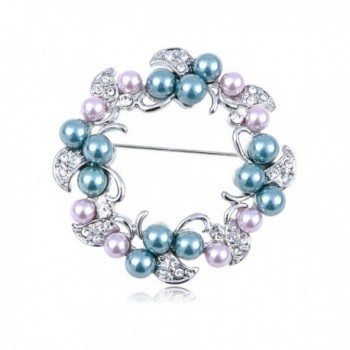 Alilang Swarovski Crystal Elements Faux Pearl Flower Holiday Wreath Fashion Pin Brooch - C4119LR4HC7