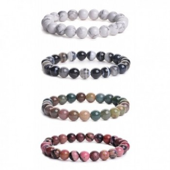 iSTONE Natural Gemstone Bracelet Rhodonite - " White Howlite+Banded Agate+ Indian agate+Rhodonite " - C5184A9WQKN