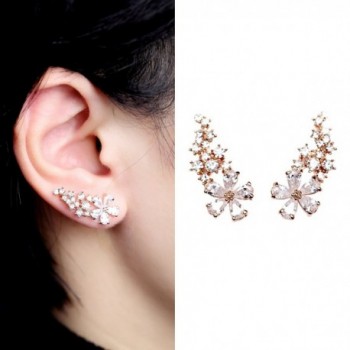 EVERU Pair Women's Bling Crystal Rose Gold Plated Flower Earrings Pierced Wrap Ear Cuff Stud Earrings - CT120IEGS19