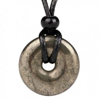 Amulet Golden Pyrite Iron Lucky Coin Shaped Donut Protection Magic Power Pendant Adjustable Cord Necklace - CJ120BHCT7Z