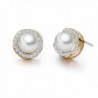 SBLING 18K Rose Gold Plated White Shell Pearl with Cubic Zirconia Halo Stud Earrings (7.5mm) - C4120JF7B4P