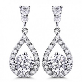 GULICX Silver Plated Base Round Cut Flawless CZ Cubic Zirconia Crystal White Women Drop Earrings - white - C4129KOUB6V