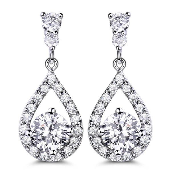 GULICX Silver Plated Base Round Cut Flawless CZ Cubic Zirconia Crystal White Women Drop Earrings - white - C4129KOUB6V