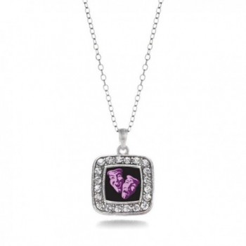 Drama Faces Acting Play Club Charm Classic Silver Plated Square Crystal Necklace - CN11MCHUBK5