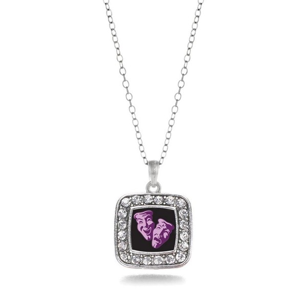 Drama Faces Acting Play Club Charm Classic Silver Plated Square Crystal Necklace - CN11MCHUBK5
