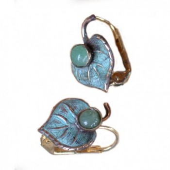 Verdigris Patina Brass Mulberry Leaf Earrings - Nephrite Jade - C7116AEGT15