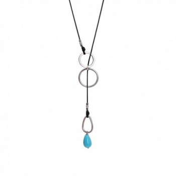 Handmade Women Long Lariat Turquoise Necklace on Waxed Cord Charm Pendant 35 Inch - CT12F905L4R