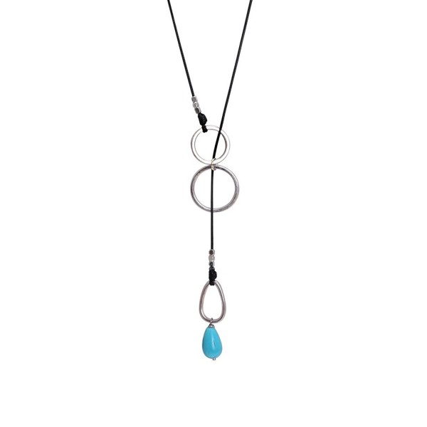 Handmade Women Long Lariat Turquoise Necklace on Waxed Cord Charm Pendant 35 Inch - CT12F905L4R