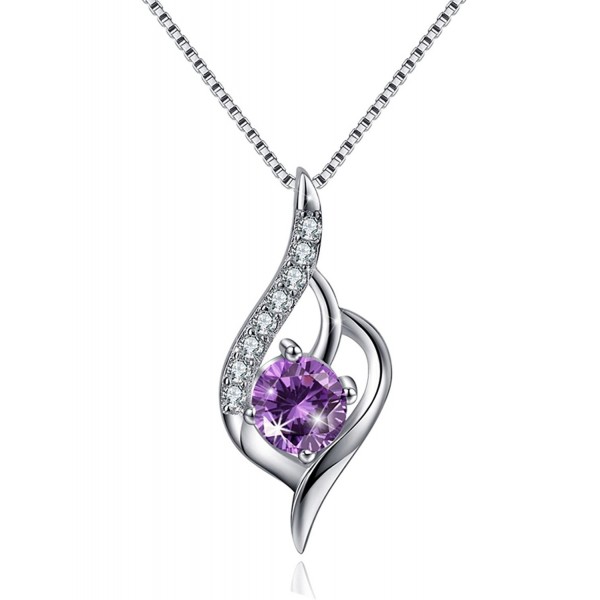 Angle Wing Sterling Silver Necklace CZ Cubic Zirconia Charm Pendant Necklace - Purple - C117YCYT6UD