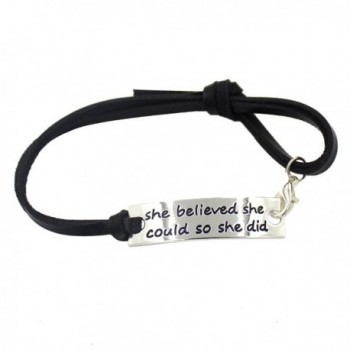 YOYONY engraved message "She believed she could so she did" inspirational leather cuff bracelet - CF12GUN9JEZ