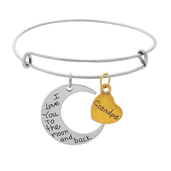 Moon And Heart Pendants "Mom I Love You To The Moon And Back " Expandable Wire Bangle Bracelet - Grandpa - CD182DW3ONI