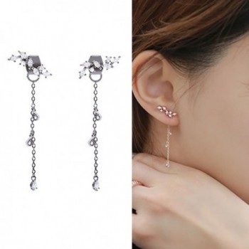 CIShop Leaf Vine Zircon Diamond Long Earrings Ear cuff Earrings Elegant Dangle Earrings 1Pair SilverTone - C411ZMXMDTX