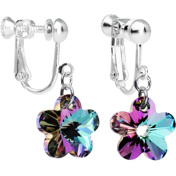 Body Candy Handcrafted Vitrail Light Flower Clip Earrings Created with Swarovski Crystals - CQ12GLRUL0V