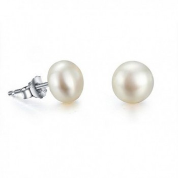 JYX Sterling Silver Natural White Freshwater Pearl Stud Earrings---AAA Quality - CW12MXVQRYV