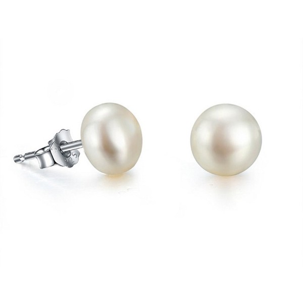 JYX Sterling Silver Natural White Freshwater Pearl Stud Earrings---AAA Quality - CW12MXVQRYV