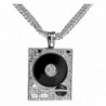 Xusamss Hip Hop DJ Stainless Steel Crystal Phonograph Tag Pendant Necklace With Chain - White - CE182OTHAD3
