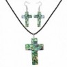 Falari Green Abalone Shell Necklace Earring Set Black Leather Cord - Cross - CP185RTHZAO