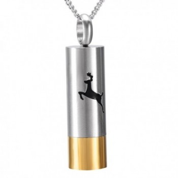 Deer Engraved Cylinder Stainless Steel Cemation Urn Necklace Ashes Keepsake Memorial Gift - silver and gold - CD187LKA927