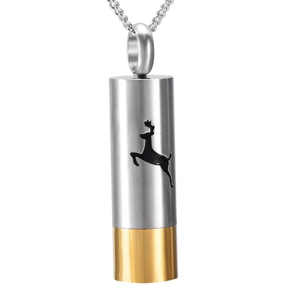 Deer Engraved Cylinder Stainless Steel Cemation Urn Necklace Ashes Keepsake Memorial Gift - silver and gold - CD187LKA927