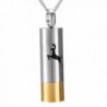 Deer Engraved Cylinder Stainless Steel Cemation Urn Necklace Ashes Keepsake Memorial Gift - silver and gold - CD187LKA927