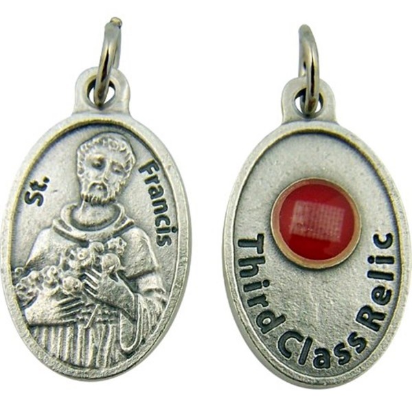 Silver Tone Catholic Saint Medal with 3rd Class Relic- 1 Inch - C711C5HT3GF