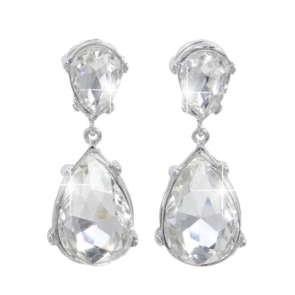 EVER FAITH Bridal Silver-Tone Teardrop Dangle Earrings Clear Austrian Crystal - CW11DSBXE4J