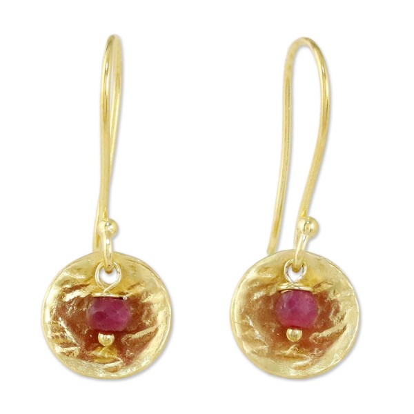 NOVICA Ruby Brass Dangle Earrings 'Cerise Harvest Moon' - CA182HTIM29