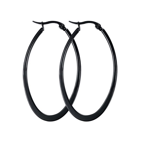 DIB Fashion Jewelry Stainless Steel Teardrop U Shaped Hoop Earrings Women 47MM Black - CX12K8OSIN5