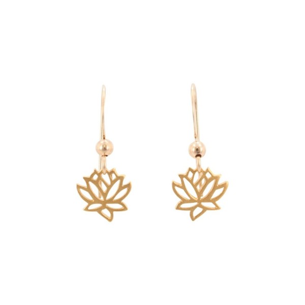 Small Gold Lotus Blossom Flower Dangle Earrings in 24k Gold Plated Sterling Silver- 7080-yg - CE1250MOGKT