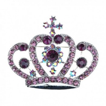 Alilang Amethyst Purple Colored Crystal Rhinestone Royal Princess Queen Crown Brooch Pin - CZ117LOW6UR