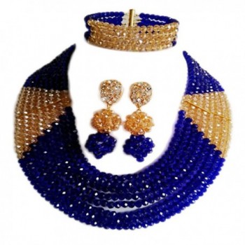 Nigerian Wedding African Royal Blue And Gold AB Beads Bridal Jewelry Sets LCF035 - CW12N6CRIPX