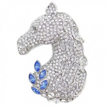 EVER FAITH Austrian Crystal Lovely Animal Horse Head Brooch Clear w/ Blue Silver-Tone - CW11KFUU7MN